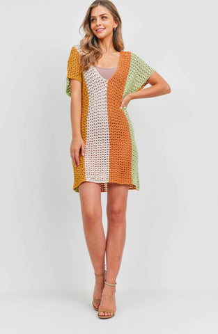 CROCHET EYELET KNIT DRESS